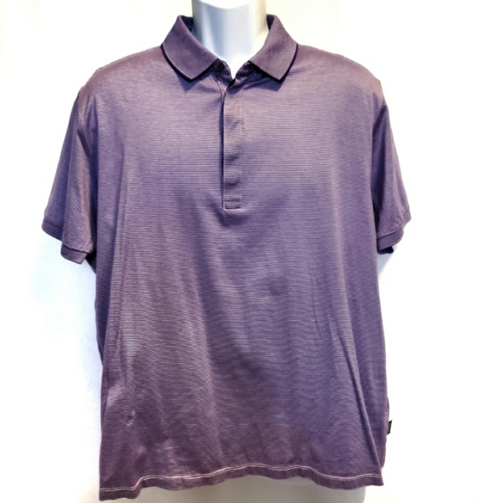 3/$15 Hugo Boss Purple and White Striped Polo